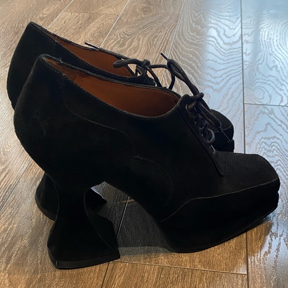 John Fluevog Black Suede Munster Platform Heels Sz 8 - Picture 3 of 13